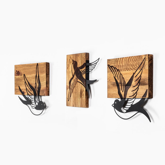 Wallity Free Birds - 333 Escultura de pared de madera y metal